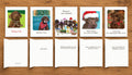 Five Christmas and holiday greeting cards featuring original dog artwork by Susan J. York, shown with their inside messages. The collection includes playful winter and Christmas designs with Brown Dog Ink humor and warmth.