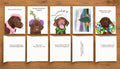 Mocha’s 2nd Merry Christmas Collection showing the fronts and inside messages of five humorous dog Christmas greeting cards featuring original artwork by Susan J. York for Brown Dog Ink.