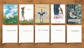 Encouraging Words #2 greeting card collection showing the fronts and interior messages of five original illustrated cards by Susan J. York, featuring a rabbit, Chihuahua, snow crane, beagle and redpoll.