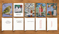 Five illustrated bird holiday cards from Brown Dog Ink’s A “Tweet” Holidays Collection, showing original artwork by Susan J. York alongside the coordinating interior messages.